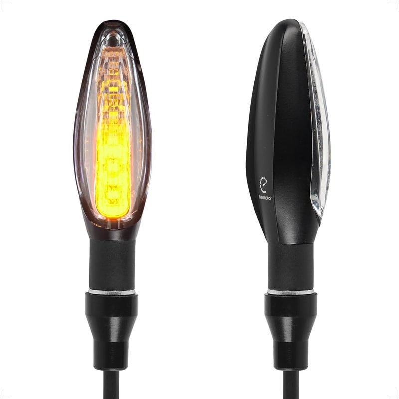 evermotor 2Pcs 12V Led Motorcycle Turn Signals：Yellow Tail Sequential Lights Running Aluminium Alloy Front ebike Indicators with E-mark for Honda,Ktm,Kawasaki,Suzuki - Image 1